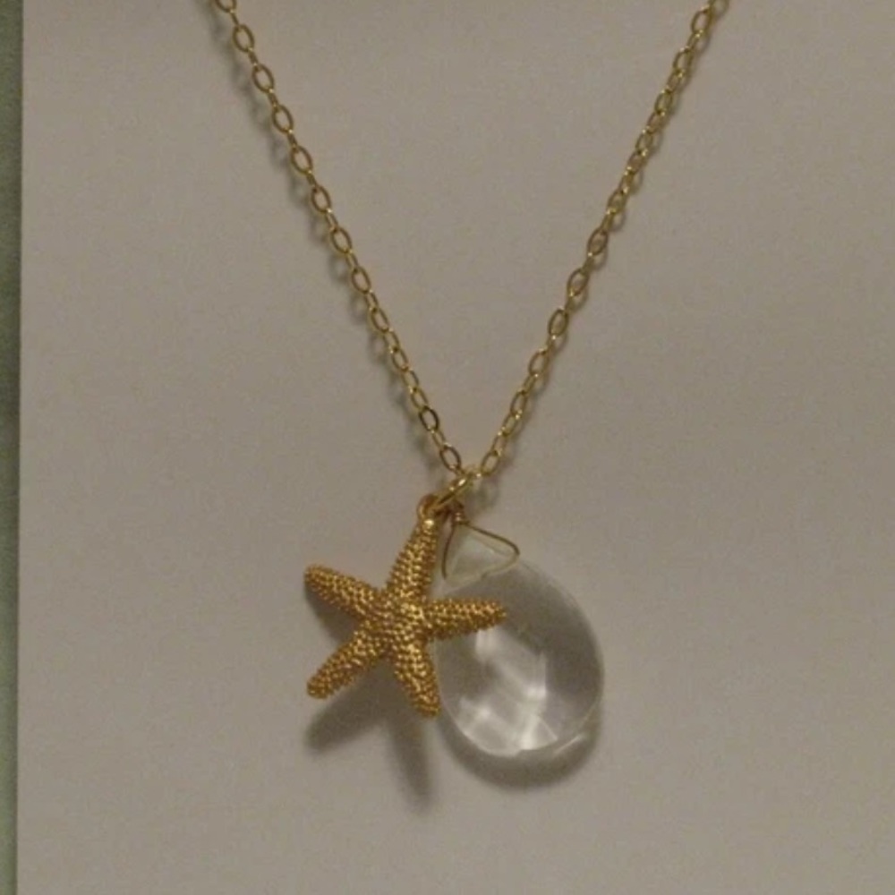 Jami Rodriguez 'Crystal Starfish' Quartz Pendant Necklace - 24K Gold Brass NEW